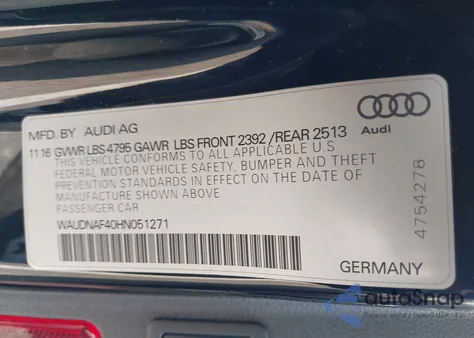 2017 Audi A4 2.0T Season Of Audi Premium from USA, damaged, VIN WAUDNAF40HN051271